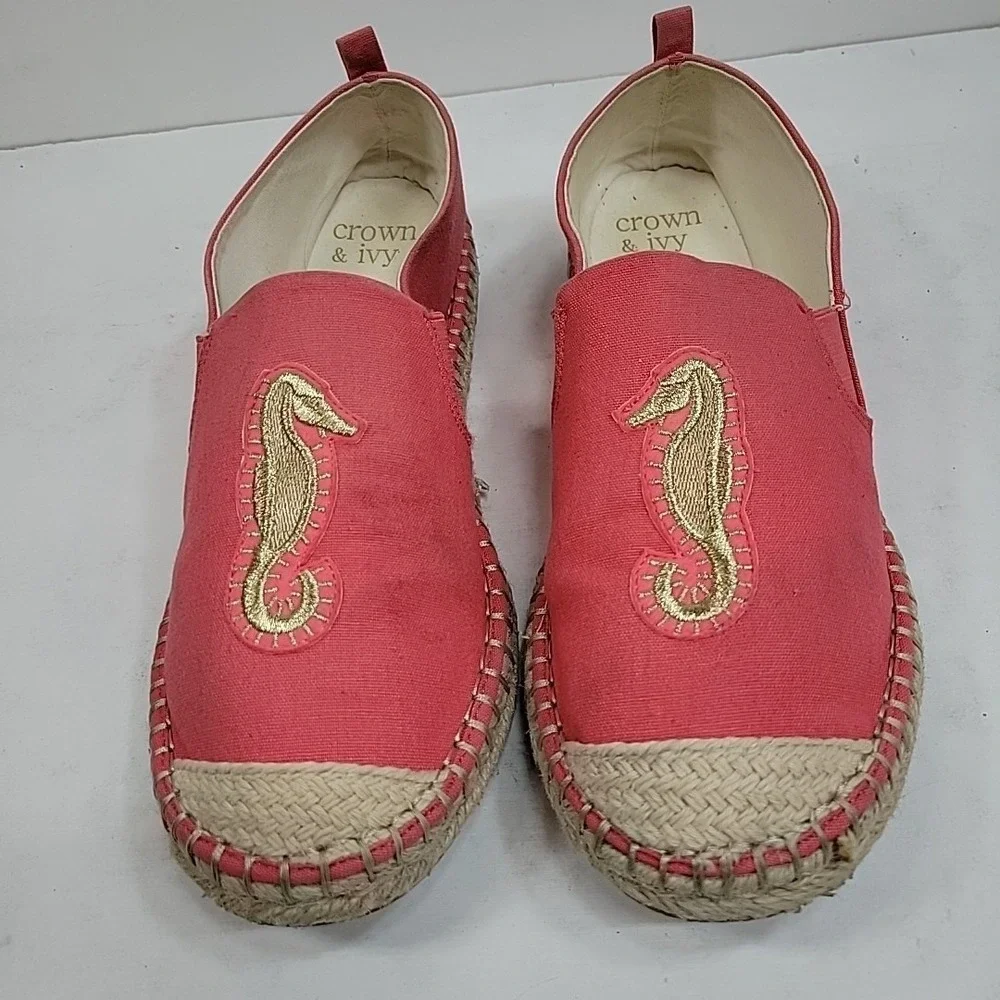 Crown & Ivy Coral Espadrille Flats Seahorse Womens Size‎ 10 Slip On